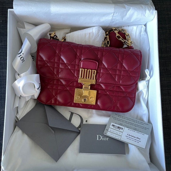 Dior Handbags - DIOR full set RED FUCHSIA QUILTED LAMBSKIN CANNAGE SMALL DIORADDICT FLAP BAG